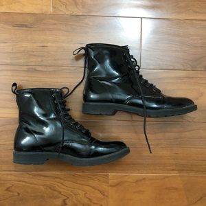Patent Leather Crown Vintage Black Combat Boots